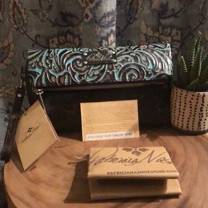 Patricia Nash Turquoise and Brown Clutch